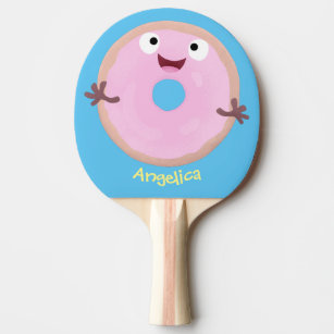 Cute happy pink glazed donut cartoon ping pong paddle