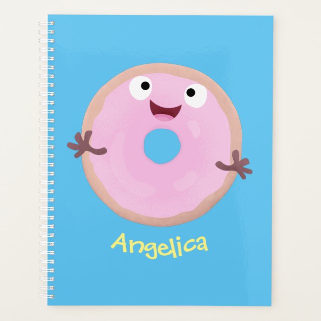 Cute happy pink glazed donut cartoon planner (Front)