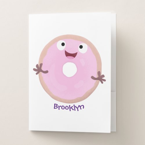 Cute happy pink glazed donut cartoon  pocket folder