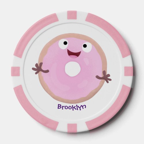 Cute happy pink glazed donut cartoon poker chips