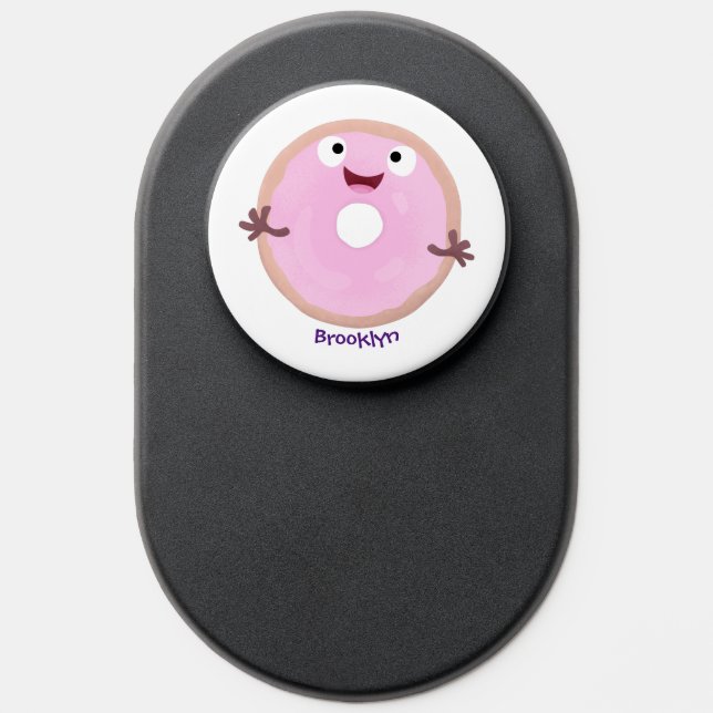 Cute happy pink glazed donut cartoon PopSocket (Popsocket)