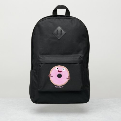 Cute happy pink glazed donut cartoon port authority backpack