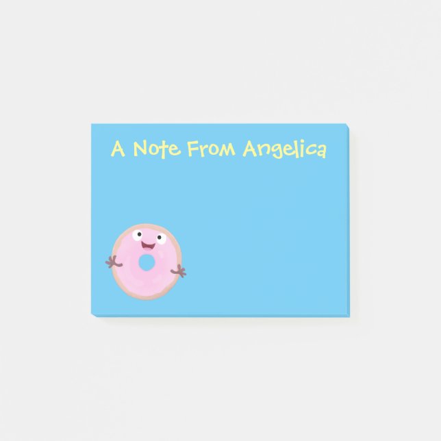 Cute happy pink glazed donut cartoon post-it notes (Front)