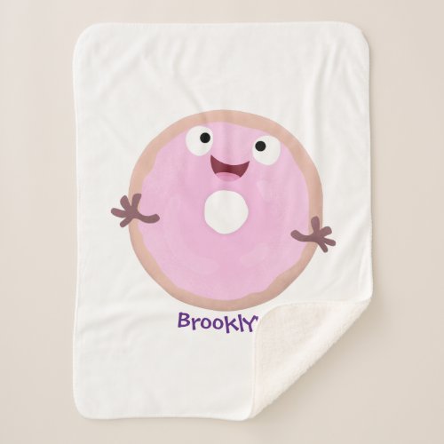 Cute happy pink glazed donut cartoon sherpa blanket