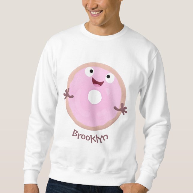 Cute happy pink glazed donut cartoon sweatshirt (Front)