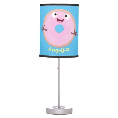 Cute happy pink glazed donut cartoon table lamp