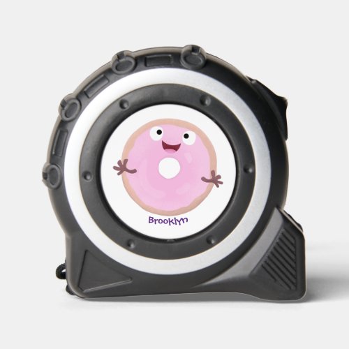 Cute happy pink glazed donut cartoon tape measure