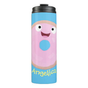 Cute happy pink glazed donut cartoon thermal tumbler