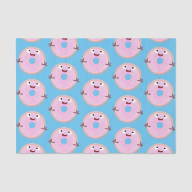 Cute happy pink glazed donut cartoon tissue paper (Front)