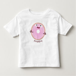 Cute happy pink glazed donut cartoon toddler t-shirt