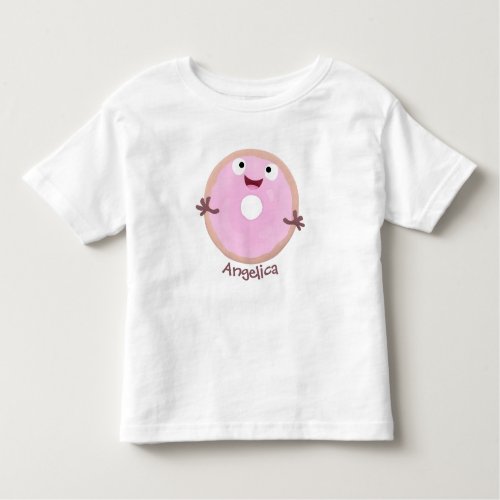 Cute happy pink glazed donut cartoon toddler t_shirt
