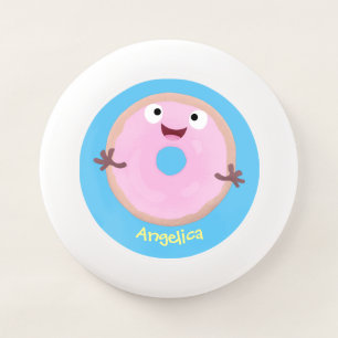 Cute happy pink glazed donut cartoon Wham-O frisbee