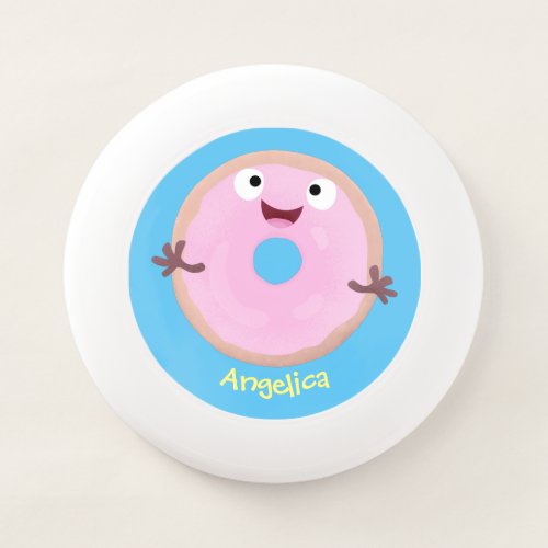 Cute happy pink glazed donut cartoon Wham_O frisbee