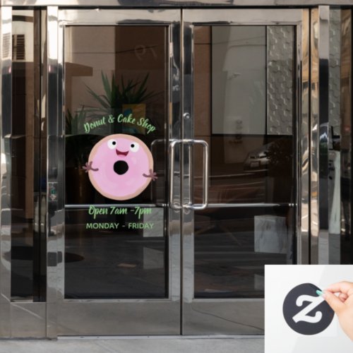 Cute happy pink glazed donut cartoon window cling