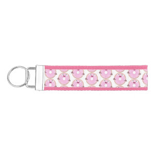 Cute happy pink glazed donut cartoon wrist keychain