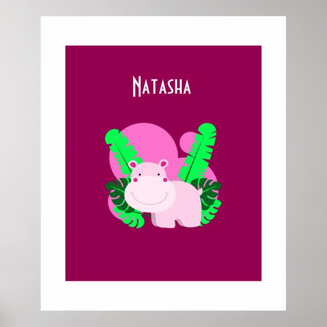 Cute Happy Pink Hippo Poster (Front)
