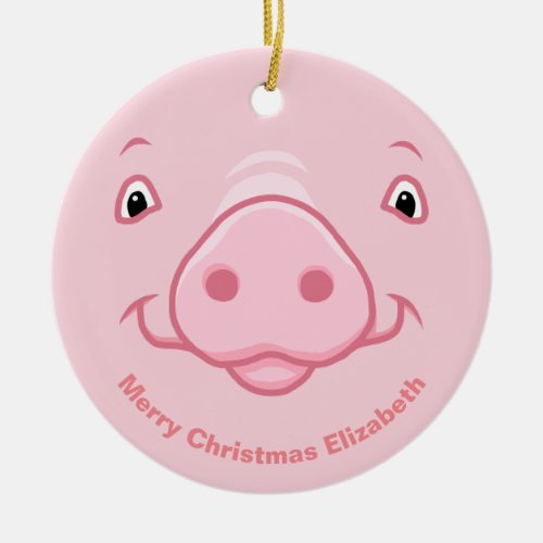 Cute Happy Pink Pig Face Ceramic Ornament