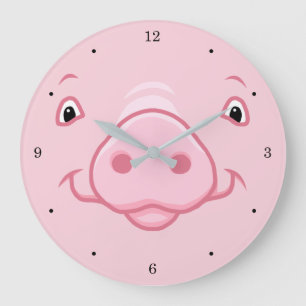 Cute Happy Pink Pig Face Large Clock