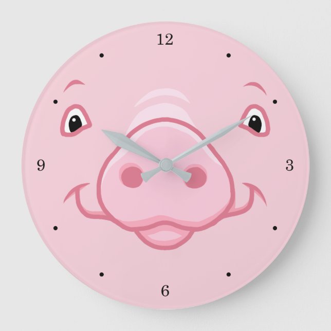 Cute Happy Pink Pig Face Large Clock (Front)