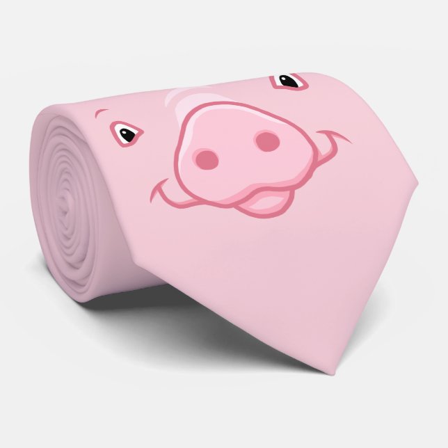 Cute Happy Pink Pig Face Neck Tie (Rolled)