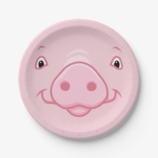 Cute Happy Pink Pig Face Paper Plates (Front)