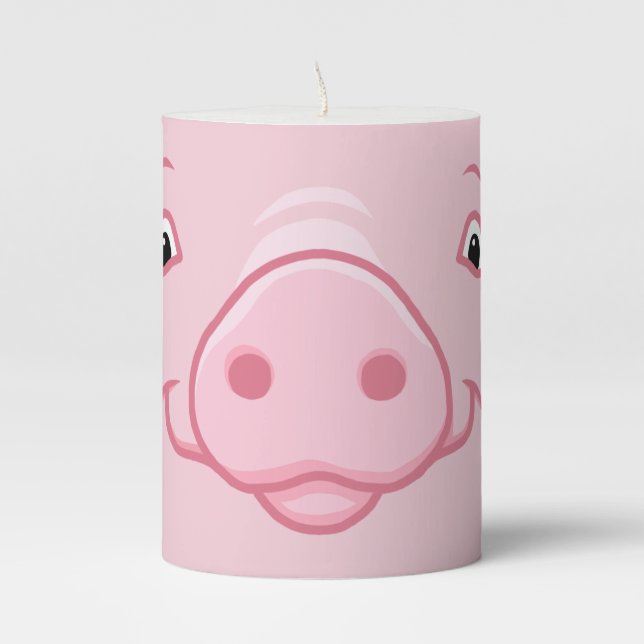 Cute Happy Pink Pig Face Pillar Candle (Front)