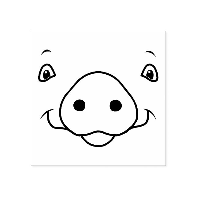 Cute Happy Pink Pig Face Rubber Stamp (Imprint)