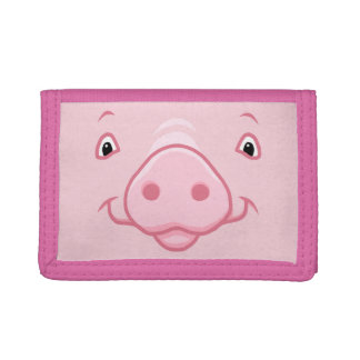 Cute Happy Pink Pig Face Trifold Wallet