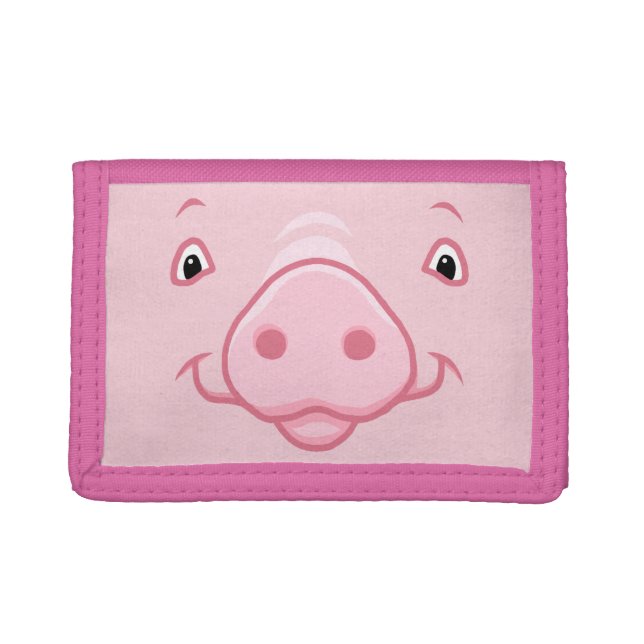 Cute Happy Pink Pig Face Trifold Wallet (Front)