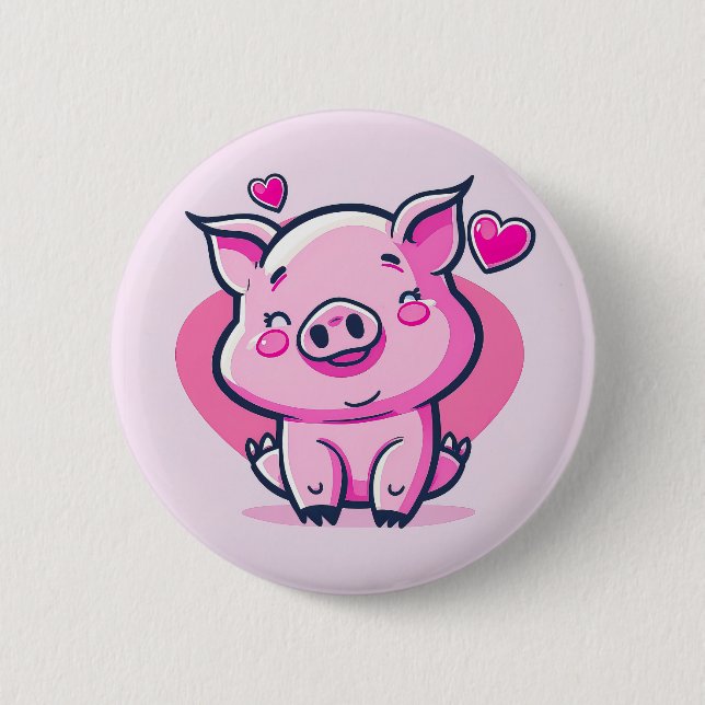 Cute Happy Pink Pig Hearts Valentine Inspired | Button (Front)