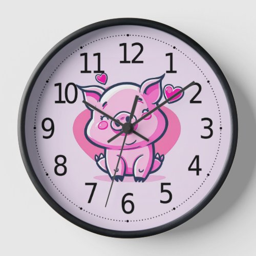 Cute Happy Pink Pig Hearts Valentine Inspired  Clock