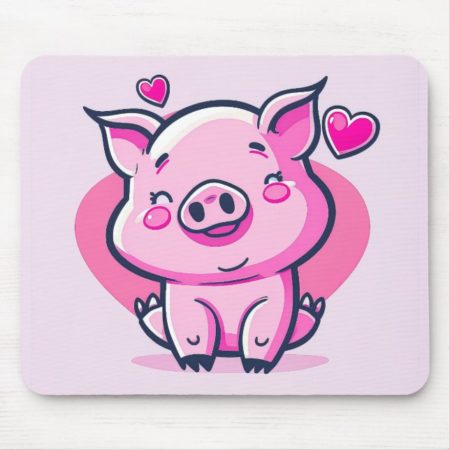 Cute Happy Pink Pig Hearts Valentine Inspired | Mouse Pad (Front)