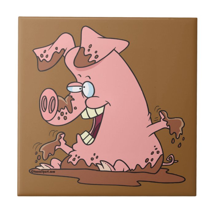 cute happy pink pig in mud cartoon ceramic tiles