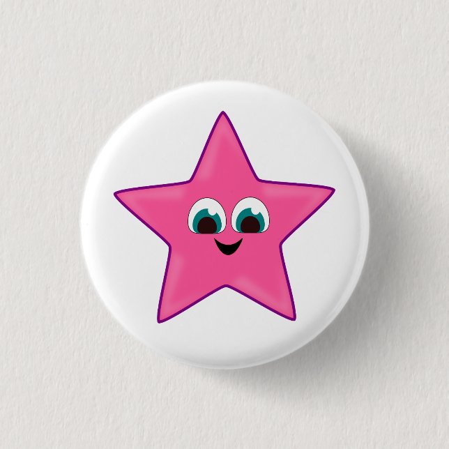 Cute Happy Pink Star Button (Front)