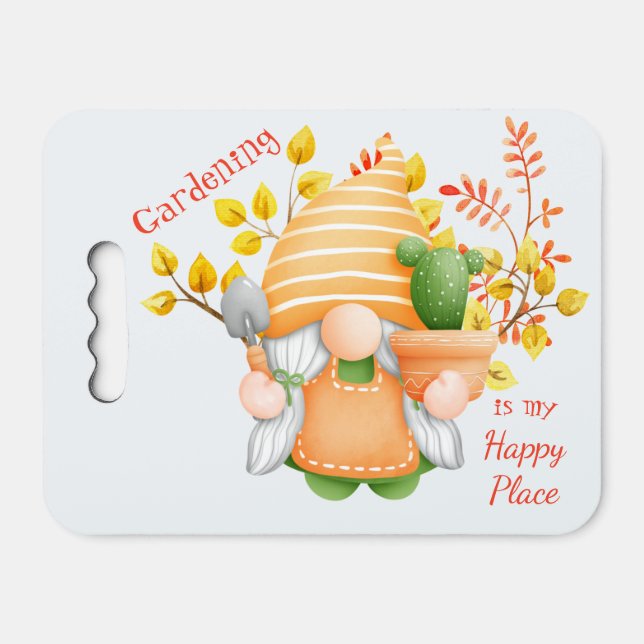 Cute Happy Place Gnome Gardening Knee Pad Cushion (Front Horizontal)
