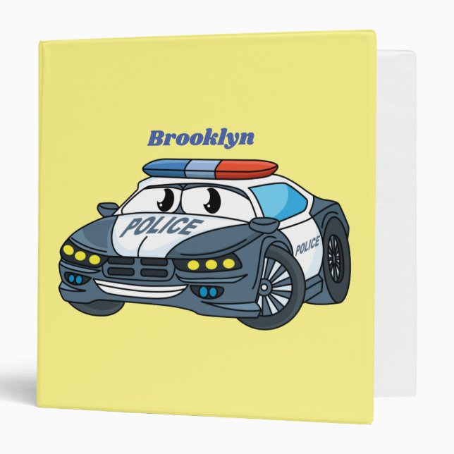 Cute happy police car cartoon illustration 3 ring binder (Front/Inside)