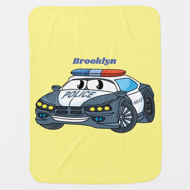 Cute happy police car cartoon illustration baby blanket (Front)