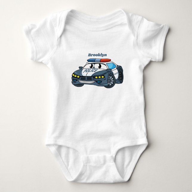 Cute happy police car cartoon illustration baby bodysuit (Front)
