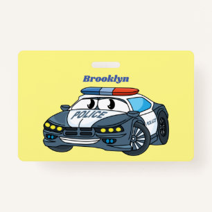 Cute happy police car cartoon illustration badge