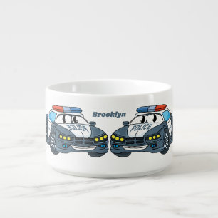 Cute happy police car cartoon illustration bowl