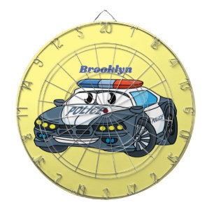 Cute happy police car cartoon illustration dart board