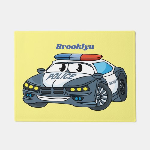 Cute happy police car cartoon illustration doormat
