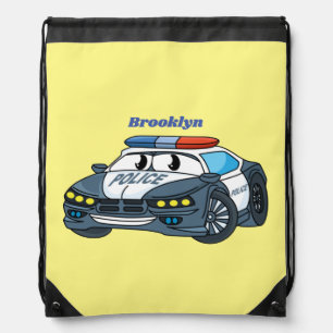 Cute happy police car cartoon illustration drawstring bag