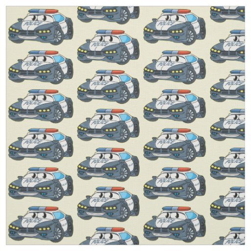 Cute happy police car cartoon illustration fabric