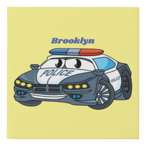 Cute happy police car cartoon illustration faux canvas print