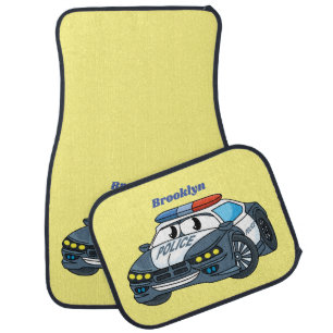 Cute happy police car cartoon illustration floor mat