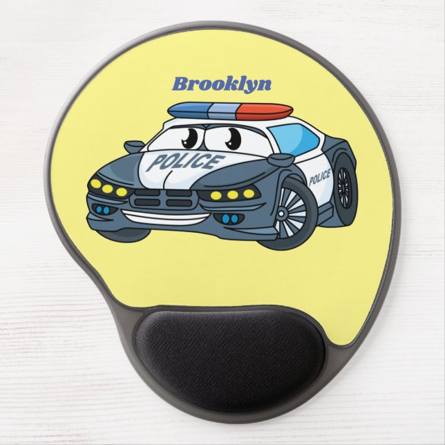 Cute happy police car cartoon illustration gel mouse pad (Front)