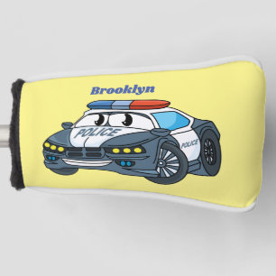 Cute happy police car cartoon illustration golf head cover