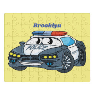 Cute happy police car cartoon illustration jigsaw puzzle