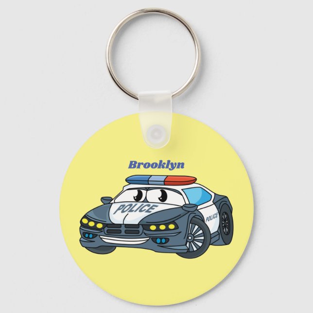 Cute happy police car cartoon illustration keychain (Front)